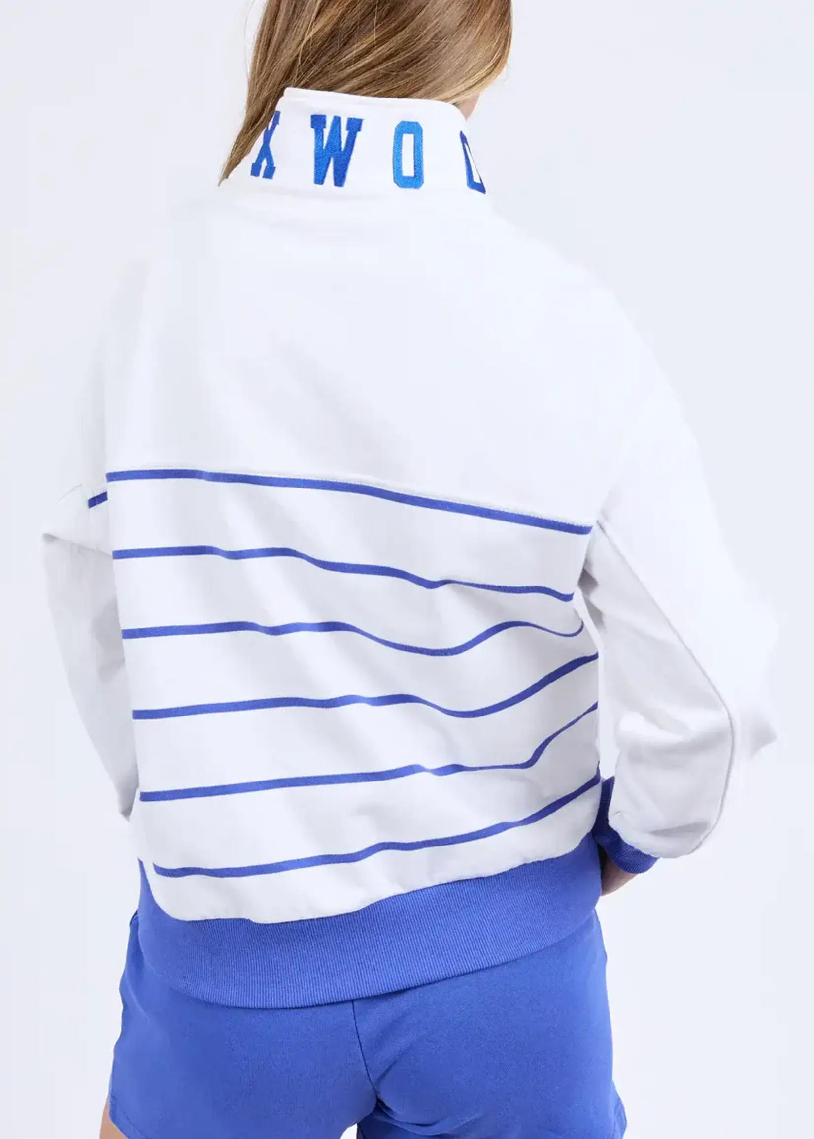 Foxwood College Stripe Zip Crew Blue