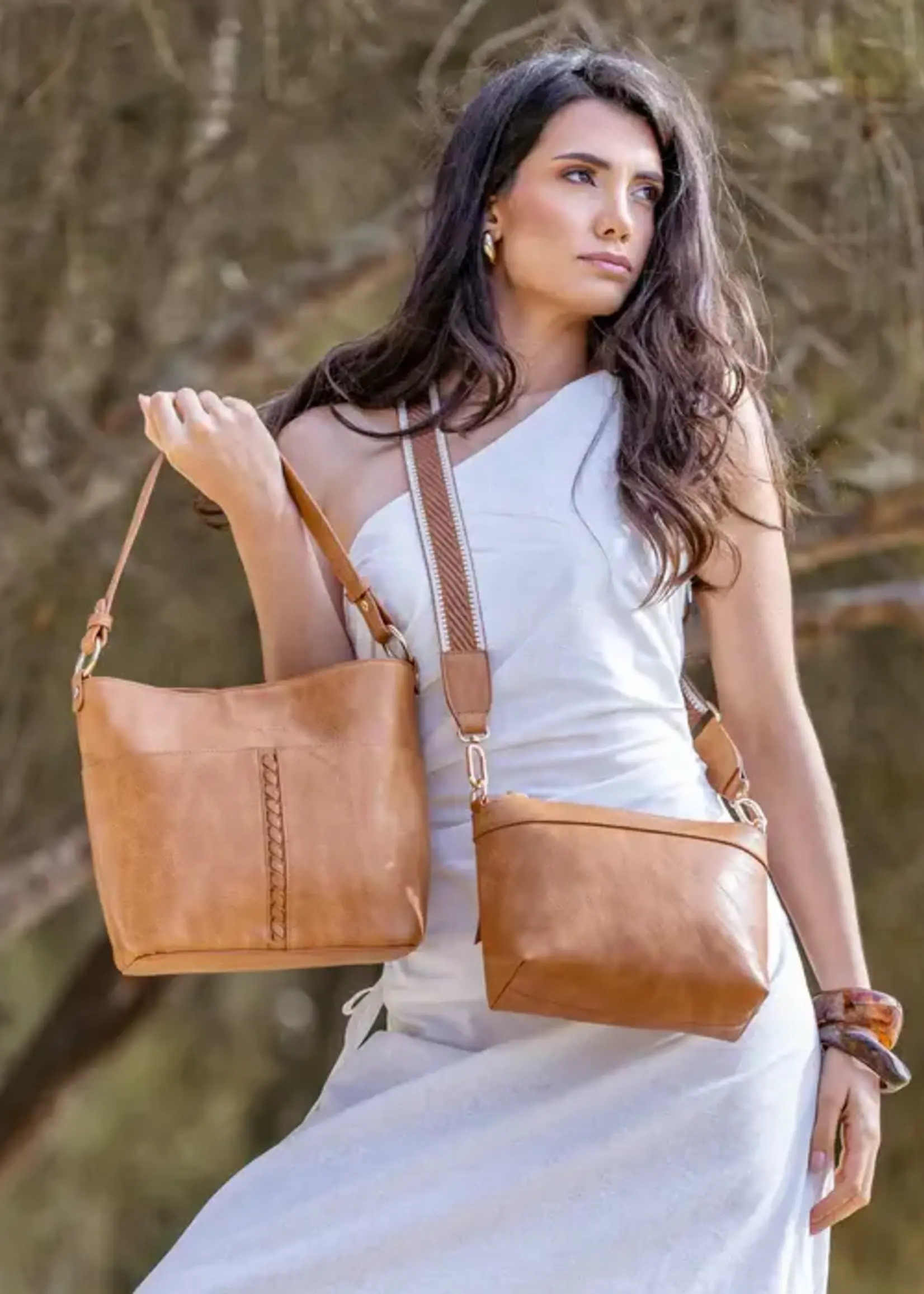 Black Caviar Melody 2pce Shoulder Bag Tan