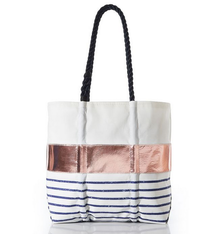 Sea Bags Rose Gold-on-Navy Mariner Stripe Tote