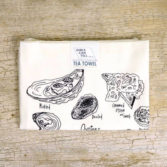 Girls Can Tell Oyster Preperations Tea Towel