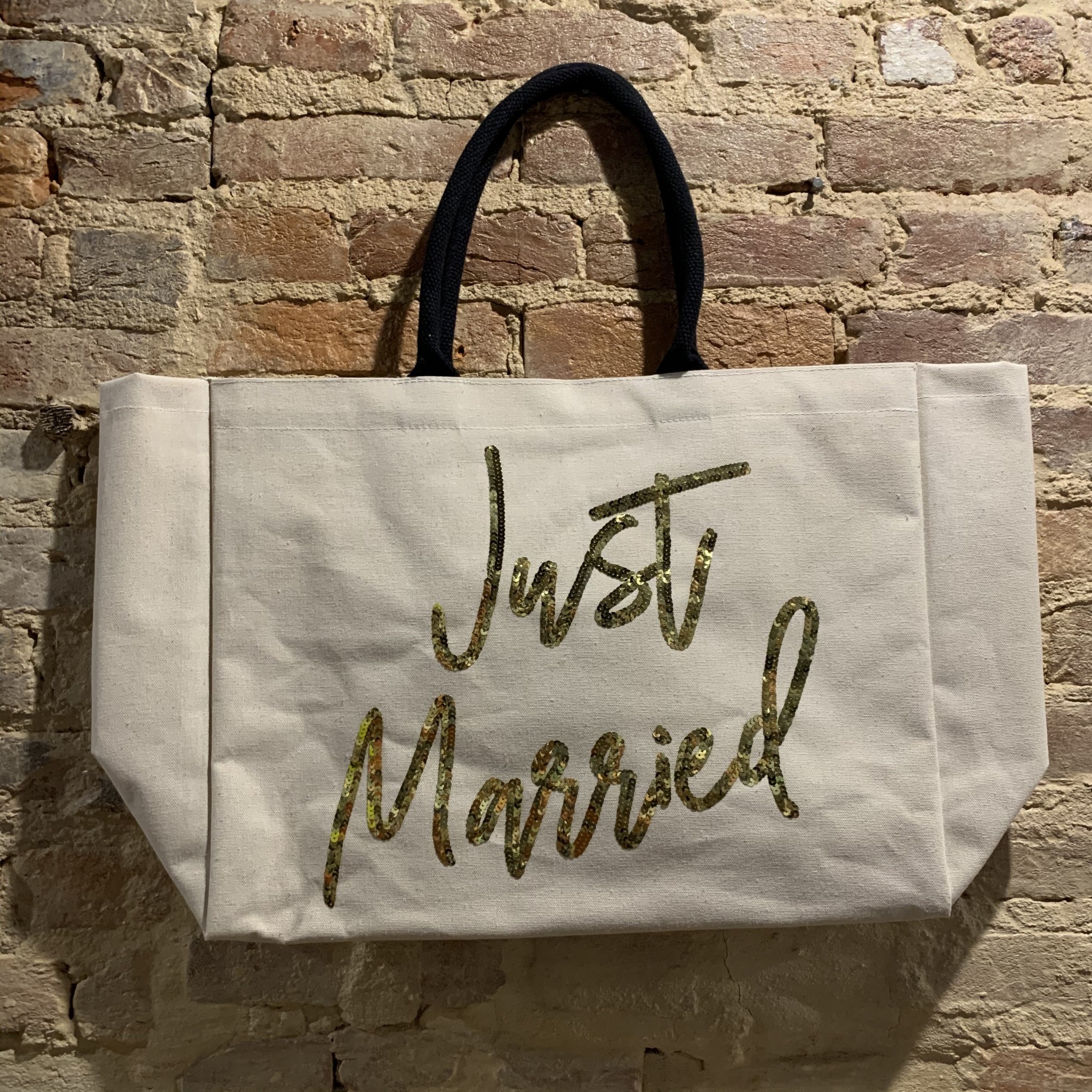 just married beach bag