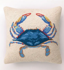 Peking Handicraft Blue Crab Hook Pillow 16" x 16"
