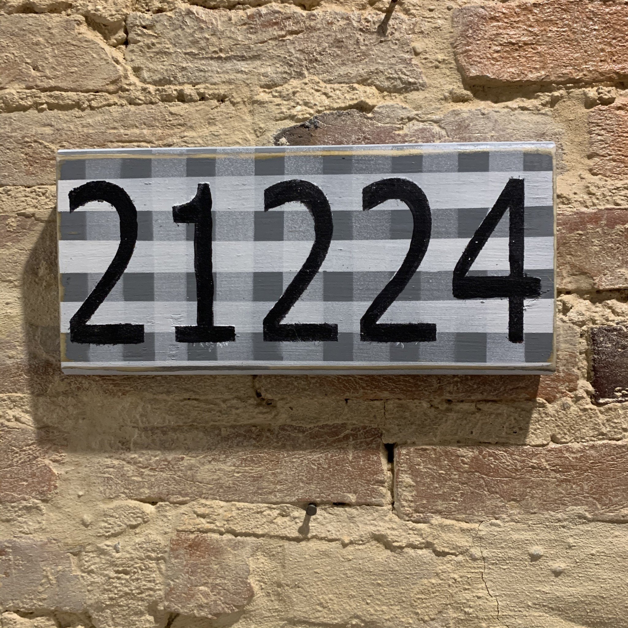 The Painted Mermaid 21224 Zip Code Sign - Gray Gingham/Black