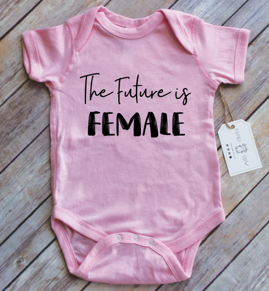 Paper Cow Clothing Future is Female Baby Bodysuit Pink