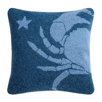 Peking Handicraft Blue Crab Star Hook Pillow 18" x 18"