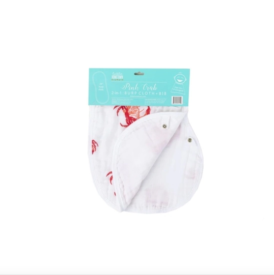 Little Hometown Pink Crab 2-in-1 Burp Cloth and Bib