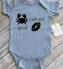 Paper Cow Clothing Crab Cakes & Football Baby Bodysuit