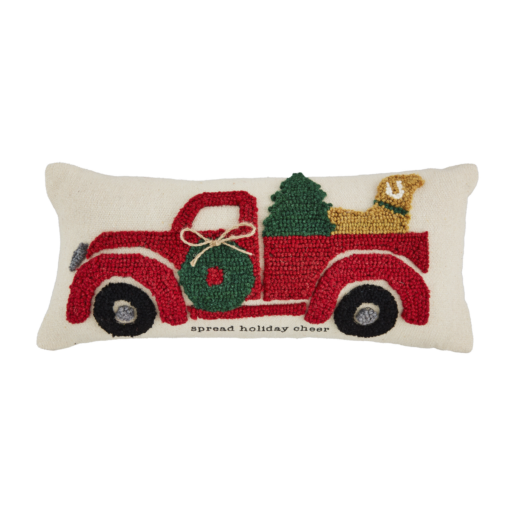 Mud Pie Hooked Christmas Truck Pillow