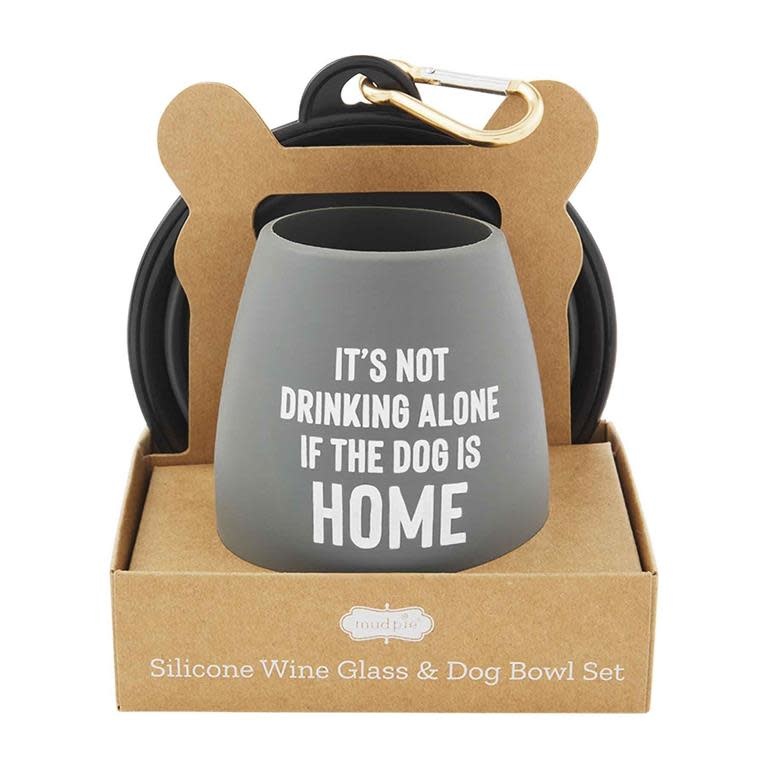 Mud Pie ALONE WINE DOG BOWL SET