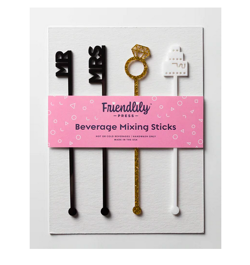 Friendlily Press Wedding Mr + Mrs Drink Stirrers