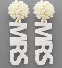 Golden Stella MRS Acrylic Word & Pearl Earrings - White