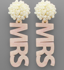 Golden Stella MRS Acrylic Word & Pearl Earrings - Pink