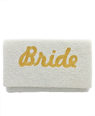 Golden Stella BRIDE Mini Bead Clutch - White