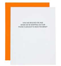 Chez Gagne Read Menu With Phone Flashlight Birthday Card