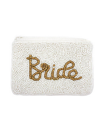 Golden Stella Bride Beaded Coin Pouch - White