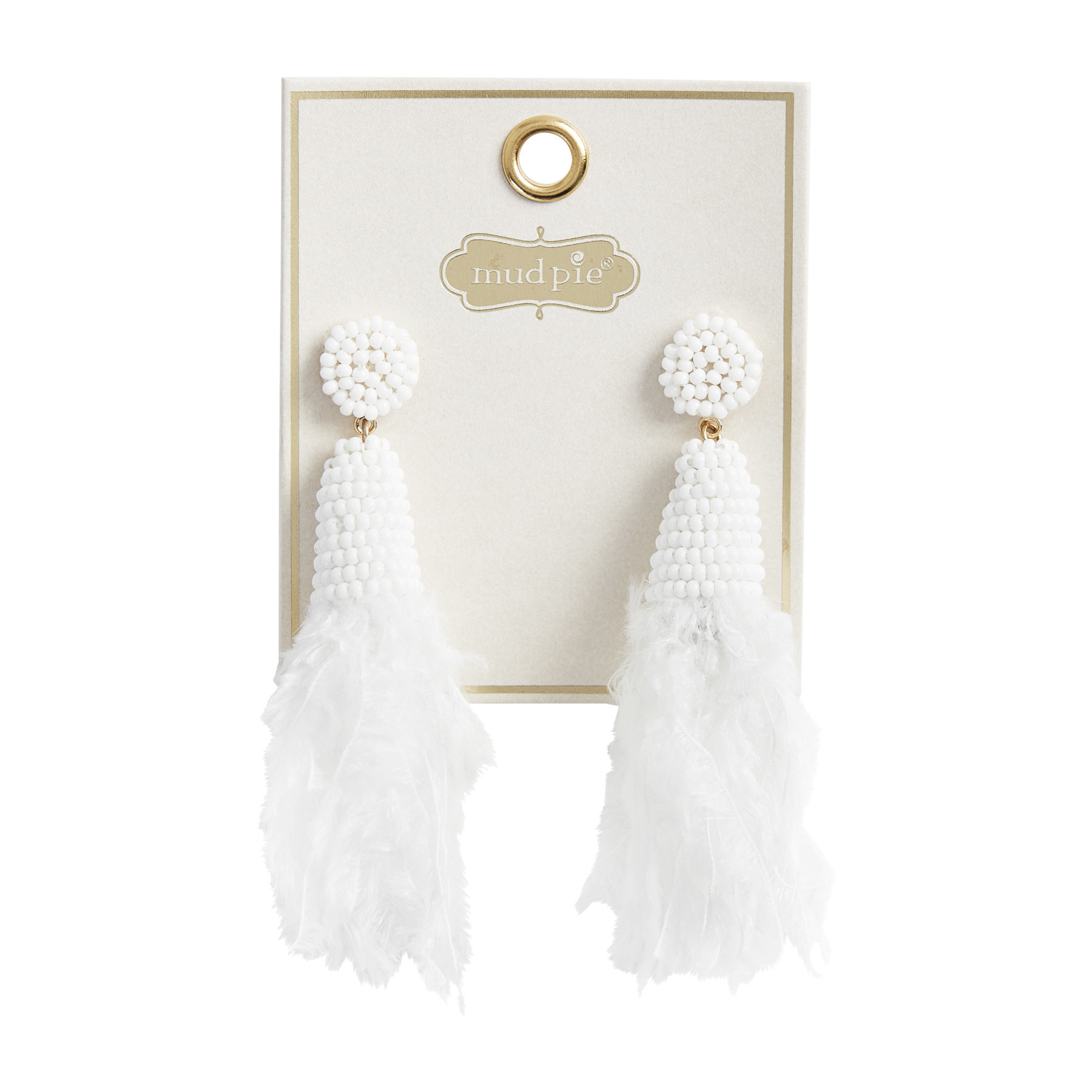 Mud Pie Cream Feather Earrings