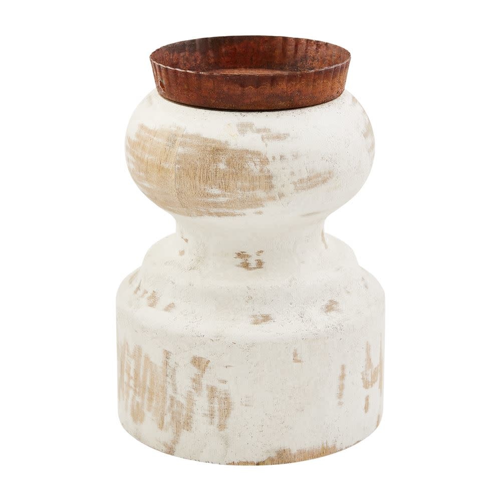 Mud Pie LARGE SHORT DISTRESED CANDLESTICK
