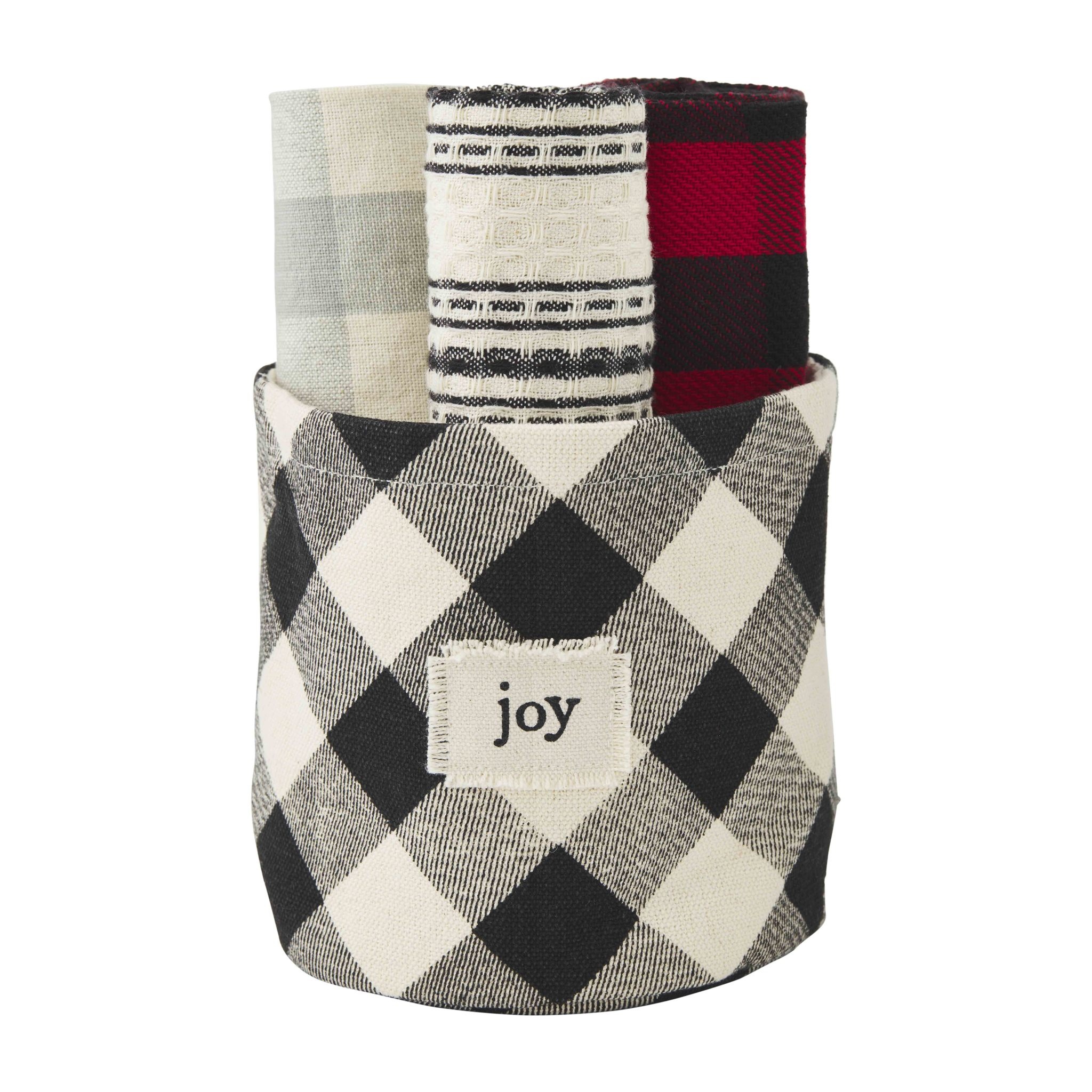 Mud Pie GRAY CHECK TOWEL BUCKET