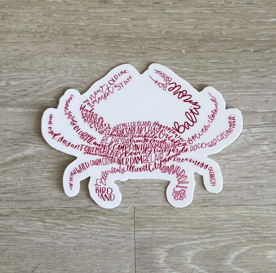 the letters mdn Hand Lettered Crab Vinyl Sticker