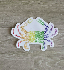 the letters mdn Rainbow Hand Lettered Crab Sticker