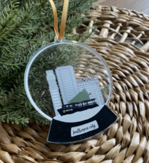 the letters mdn Baltimore City Holiday Snow Globe Acrylic Ornament