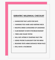 Chez Gagne Geriatric Millennial Checklist Card