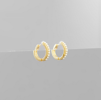 Golden Stella Mini Pearl Hoop Earrings