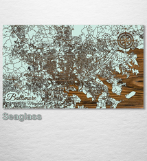 Fire & Pine Baltimore, Maryland Street Map Seaglass