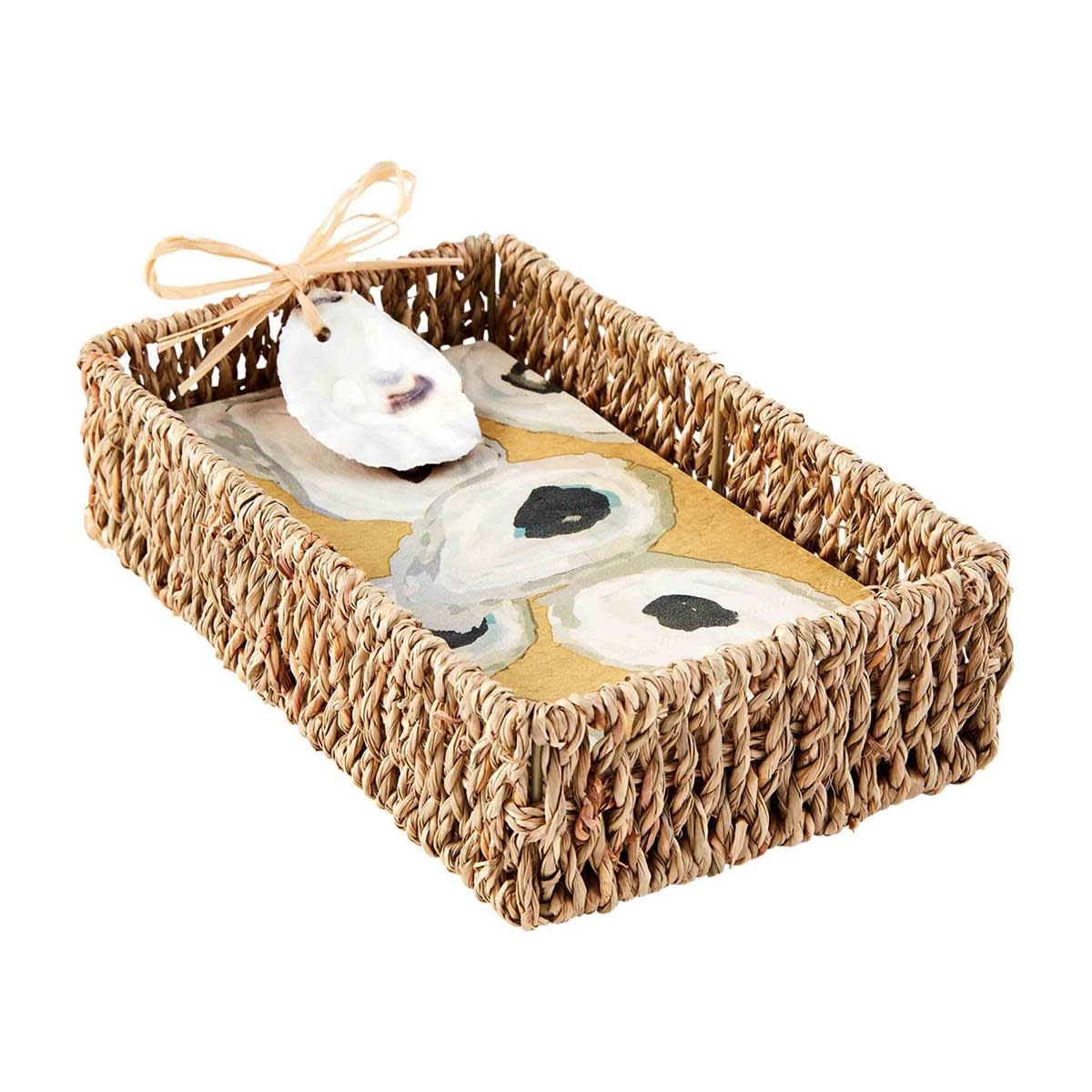 Mud Pie Oyster Guest Towel & Basket Set