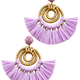 Golden Stella Rattan & Raffia Fan Shape Earrings - Lavender