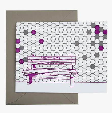 Tiny Dog Press Reading Zone Baltimore Bench Card - Purple & Grey