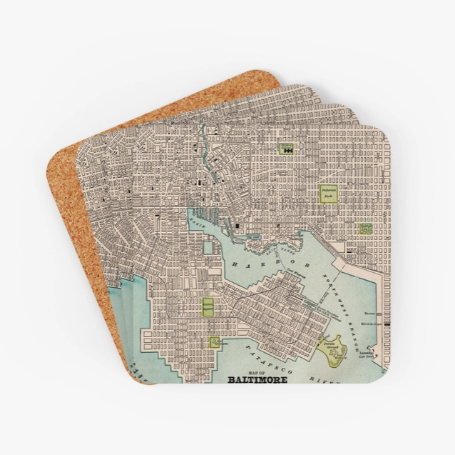 Daisy Mae Designs Baltimore City Maryland Map Coaster Set