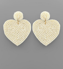 Golden Stella Seed Bead Heart Earring - Ivory