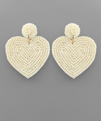 Golden Stella Seed Bead Heart Earring - Ivory
