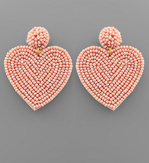 Golden Stella Seed Bead Heart Earring - Blush