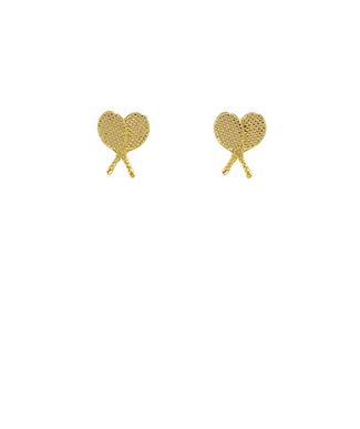 Golden Stella Brass Tennis Racket Stud Earrings