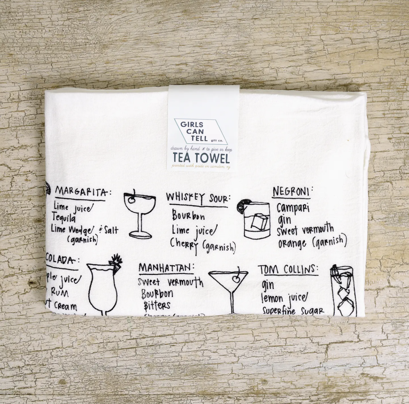 Girls Can Tell Cocktail Recipes Tea Towel