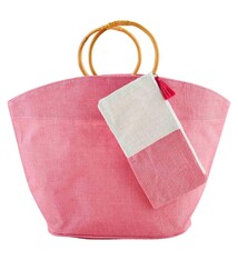 Mud Pie Pink Jute Tote & Case Set