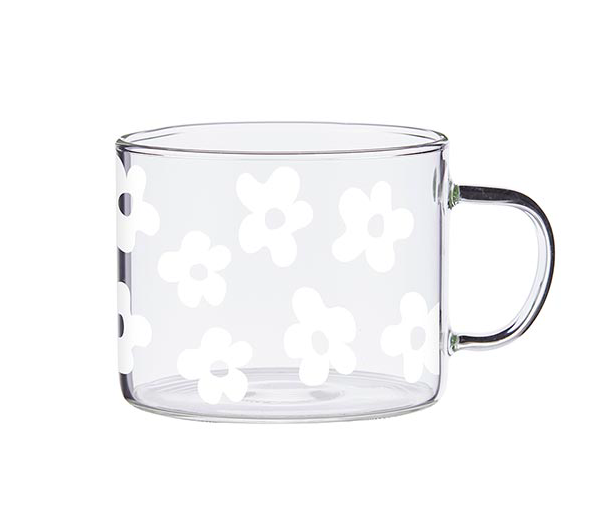 Creative Brands Large Glass Mug - White Flowers