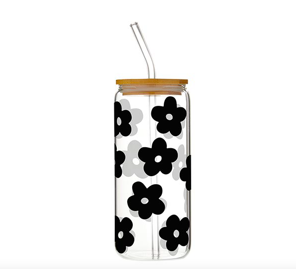 Creative Brands Glass Tumbler - Black Flowers