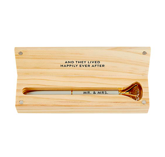Creative Brands Wood Box with Gem Pen - Mr. & Mrs.