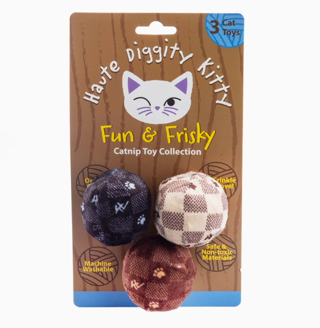 Haute Diggity Dog Kitty Vuiton Balls (Checker) Organic Catnip Toys