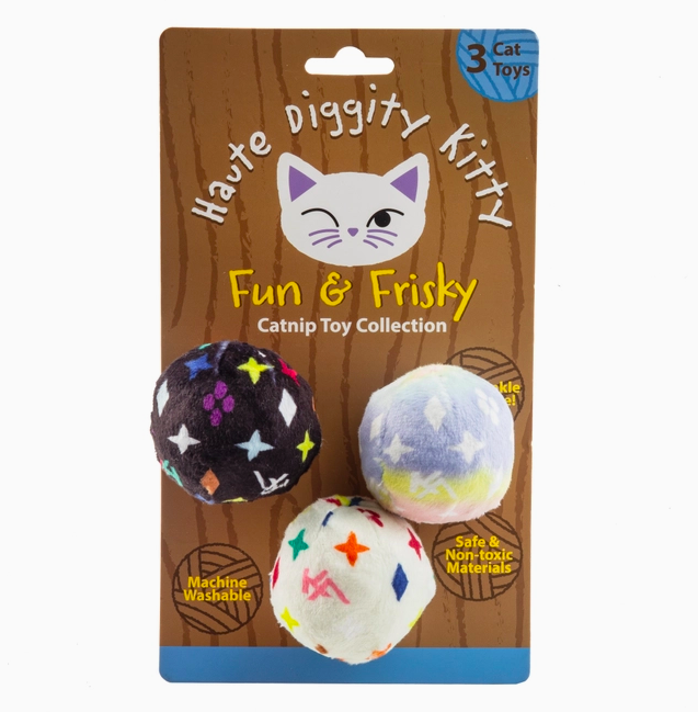 Haute Diggity Dog Kitty Vuiton Balls (Monogram) Organic Catnip Toys