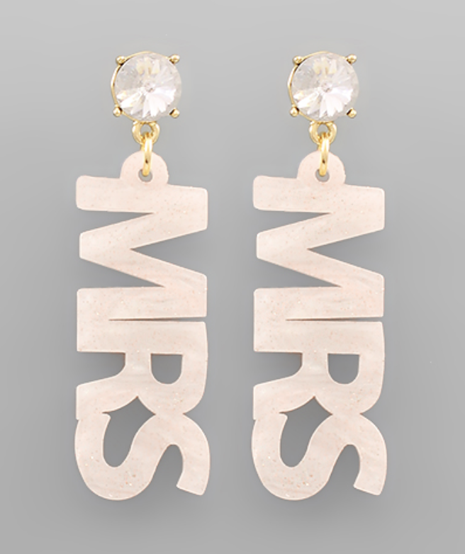 Golden Stella MRS Acrylic Word Earrings - Pink