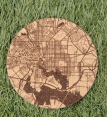 LeRoy Woodworks Cork Coaster Baltimore Map