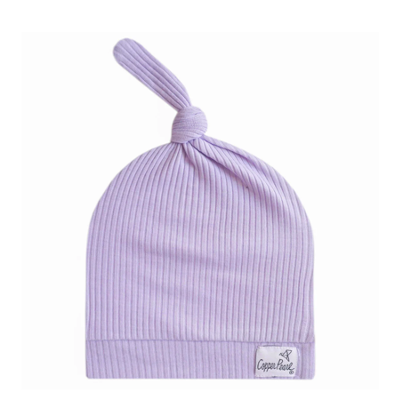 Copper Pearl Rib Knit Top Knot Hat Periwinkle