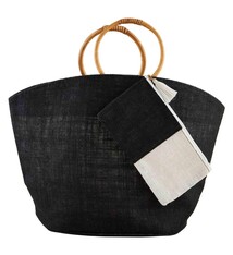 Mud Pie Black Jute Tote & Case Set