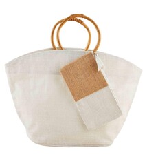 Mud Pie Cream Jute Tote & Case Set