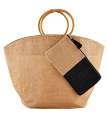 Mud Pie Tan Jute Tote & Case Set