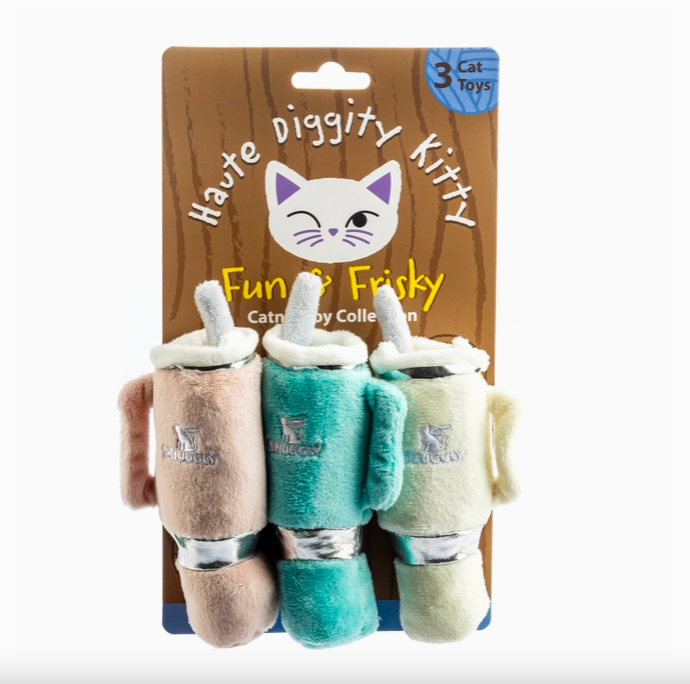 Haute Diggity Dog Snuggly Cup 3-Pack Catnip Toys (Teal, Ivory, Blush)